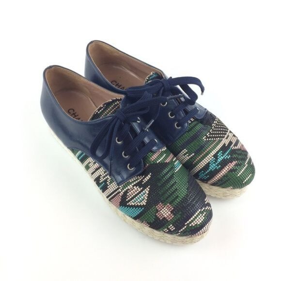 Women's Chaniotakis Tapestry Platform Oxford Espadrille Sneakers Size 7 - Picture 1 of 8